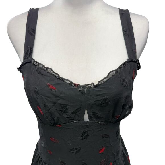Tripp NYC Feather Mini Dress Gothic Romantic Sweetheart Neck Babydoll Small Y2K - Picture 2 of 10